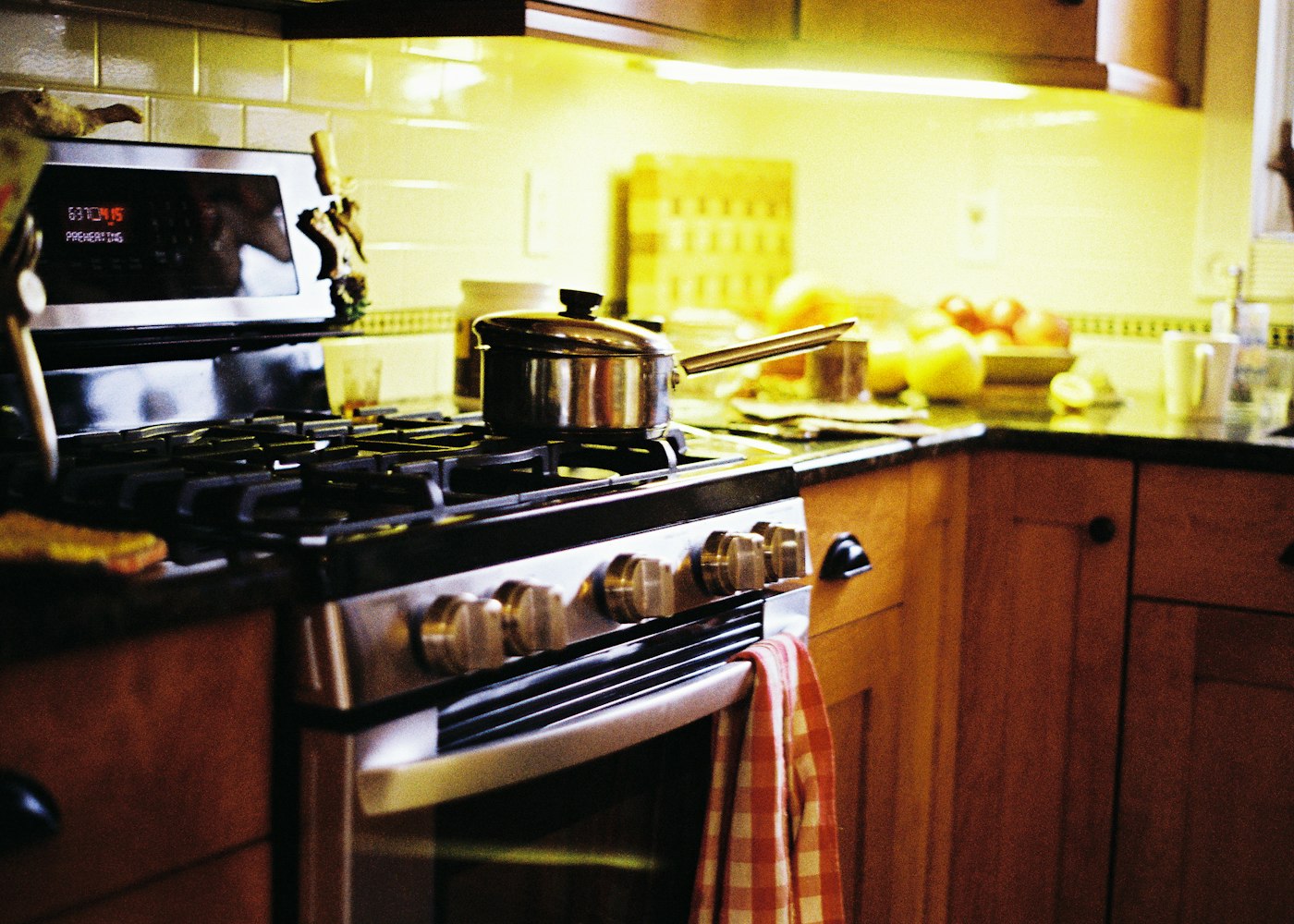 Stainless oven and cooktop in a home kitchen
